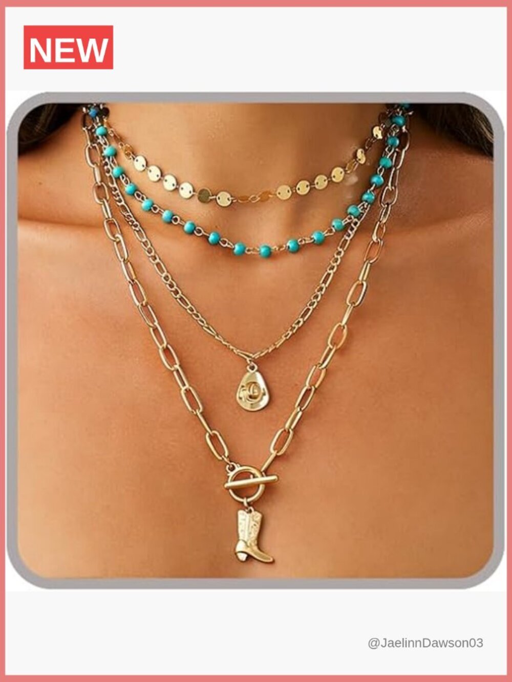Layered Boho Turquoise Western Necklace Country Hat Boots Pendant Stack